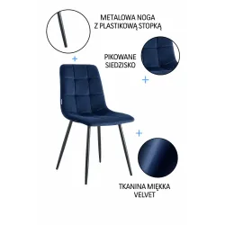Krzesło FOX Welur z przeszyciem - metalowa noga, stylowe