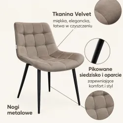 Krzesło Cherry welur na metalowych nogach – styl i wygoda
