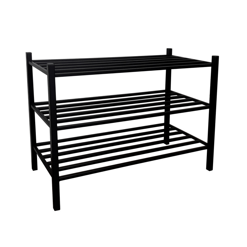 Ławka na buty – czarny stelaż, praktyczny regał i półka