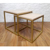 Stolik kawowy 2w1 dąb sonoma ze złotą podstawą – elegancja