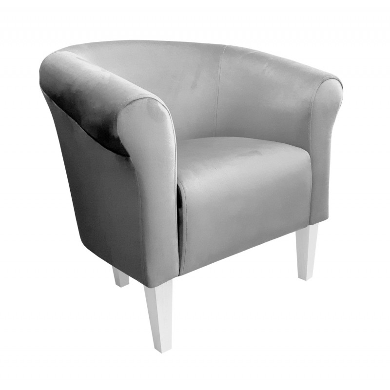 Fotel Milo z białymi nogami 20cm, szary Velvet