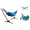Hamak z drewnianym stelażem ogrodowy dwuosobowy niebieski stelaż do hamaka POLSKI + GRATIS