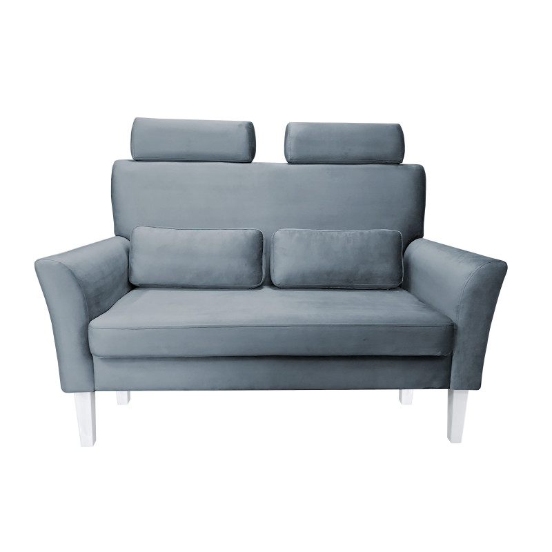 Sofa DENVER 2-osobowa nogi białe, velvet szary-błękit