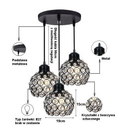 Lampa sufitowa AT10-3SZ-Black – ażurowe klosze z kryształkami