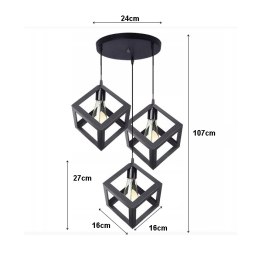 Lampa sufitowa AT14-3SZ-Black – loftowy metalowy sześcian