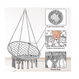 Krzesło Brazylijskie fotel wiszący Magia Wypoczynku w Stylu Boho  B-3101C SZARY