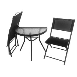 Zestaw Balkonowy CT191 2+1  Półokrągły Stolik ze Szkła + 2 Składane Krzesła Kompaktowy i  Nowoczesny