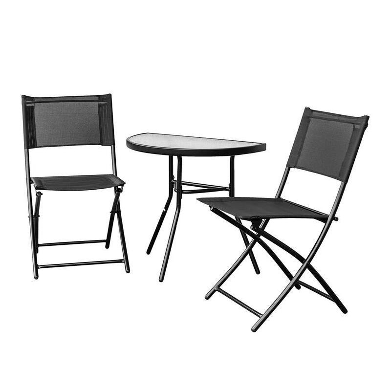 Zestaw Balkonowy CT191 2+1  Półokrągły Stolik ze Szkła + 2 Składane Krzesła Kompaktowy i  Nowoczesny