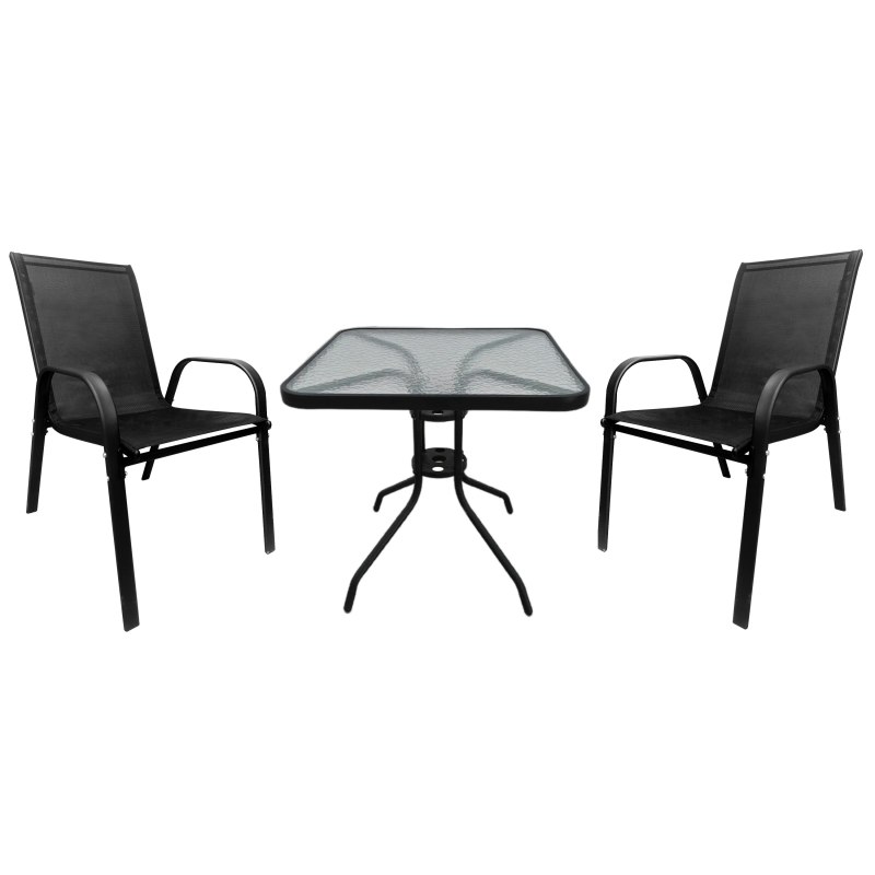 Zestaw mebli ogrodowych stolik szklany kwadrat 70x70 + 2 krzesła PATIO do ogrodu na balkon