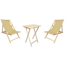 Wakacyjna Strefa Komfortu – 2 Leżaki z Drewnianym Stolikiem składanym BEŻ