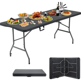 Składany zestaw stół i 8 krzeseł C - 9281 czarny – idealny na eventy i przyjęcia