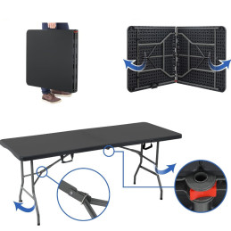 Składany zestaw stół i 8 krzeseł czarny – idealny na eventy i przyjęcia