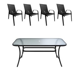 Zestaw mebli ogrodowych stół szklany T25 prostokątny 120x80+ 4 krzesła PATIO do ogrodu na balkon