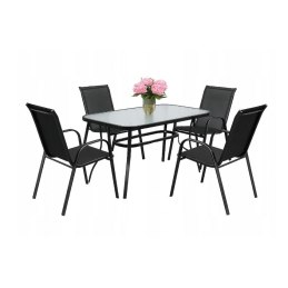 Zestaw mebli ogrodowych stół szklany T25 prostokątny 120x70+ 4 krzesła PATIO do ogrodu na balkon