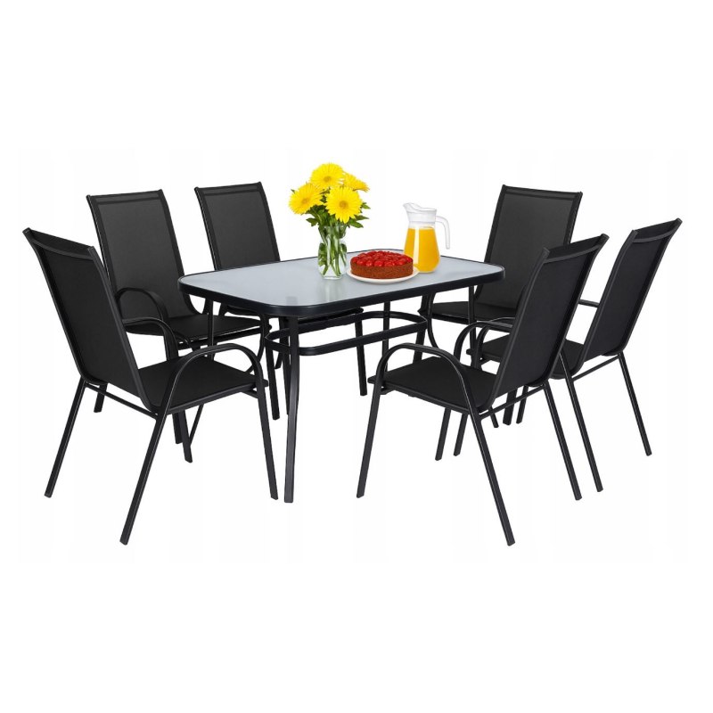 Zestaw mebli ogrodowych stół szklany T25 prostokątny 120x80+ 6 krzeseł PATIO do ogrodu na balkon
