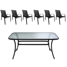 Zestaw mebli ogrodowych stół szklany T25 prostokątny 120x80+ 6 krzeseł PATIO do ogrodu na balkon