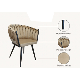 Krzesło ROSA plecione welur czarne nogi MG06 – stylowe