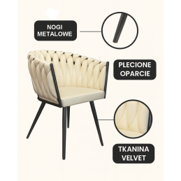 Krzesło ROSA plecione welur czarne nogi MG50 – styl
