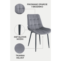 Krzesło Cherry tapicerowane - szare, nogi czarne