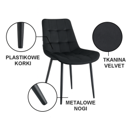 Krzesło Cherry tapicerowane welur, noga czarna