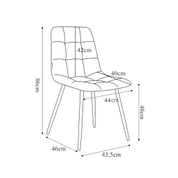 Krzesło FOX z przeszyciem szare welur czarne nogi GREY