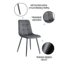 Krzesło FOX z przeszyciem szare welur czarne nogi GREY