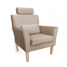 Fotel DENVER tkanina Welur noga drewniana – elegancki