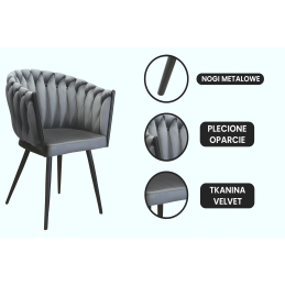 Krzesło ROSA plecione tkanina Welur noga metalowa