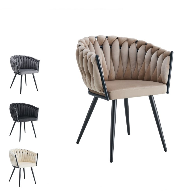 Krzesło ROSA plecione welur na metalowych nogach – styl