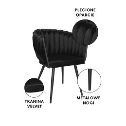 Krzesło ROSA plecione welur na metalowych nogach – styl