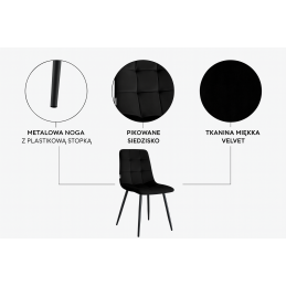 Krzesło FOX welur z przeszyciem na metalowych nogach
