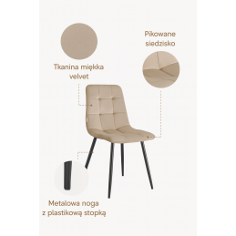 Krzesło FOX welur z przeszyciem na metalowych nogach
