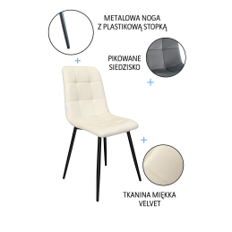 Krzesło FOX welur z przeszyciem na metalowych nogach