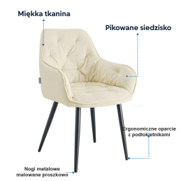 Krzesło EMMA pikowane welur na metalowych nogach – styl