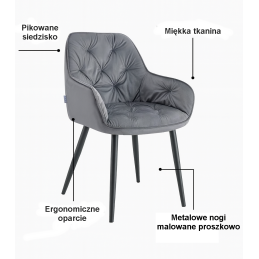 Krzesło EMMA pikowane welur na metalowych nogach – styl