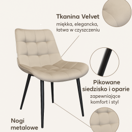 Krzesło Cherry welur tapicerowane na metalowych nogach