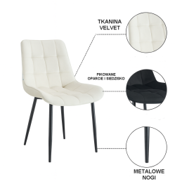 Krzesło Cherry welur tapicerowane na metalowych nogach