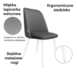 Krzesło welurowe GOYA MG09 szare na białych nogach