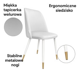 Krzesło welurowe GOYA MG17 szare na biało-złotych nogach