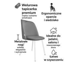 Krzesło welurowe GOYA  Nowoczesne krzesło do salonu, jadalni i kuchni