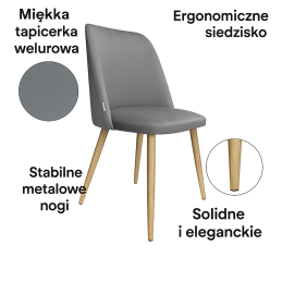 Krzesło welurowe GOYA  Nowoczesne krzesło do salonu, jadalni i kuchni