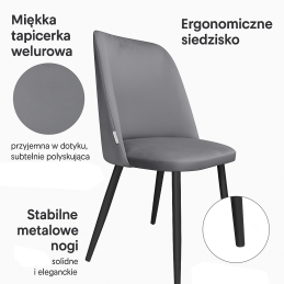 Krzesło welurowe GOYA  Nowoczesne krzesło do salonu, jadalni i kuchni