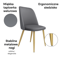 Krzesło welurowe GOYA  Nowoczesne krzesło do salonu, jadalni i kuchni