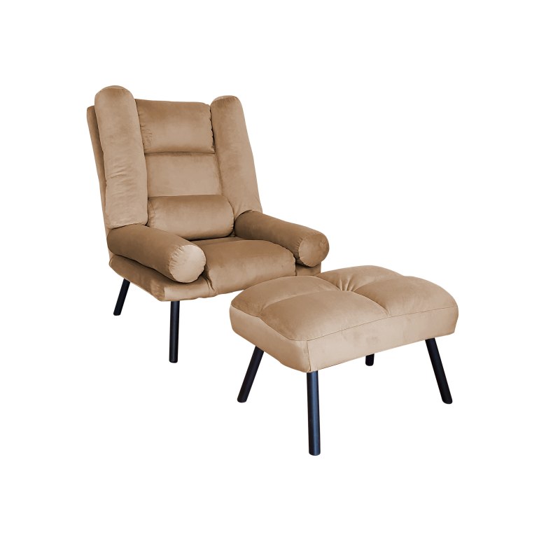 Fotel TOKIO tkanina Welur rozkładany z podnóżkiem noga metalowa