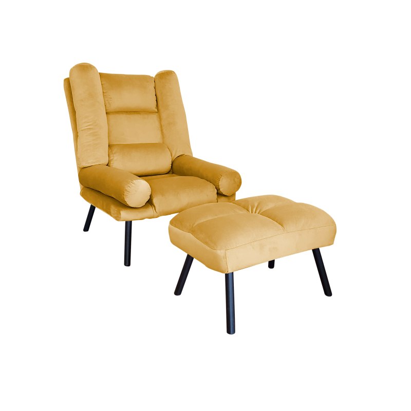 Fotel TOKIO tkanina Welur rozkładany z podnóżkiem noga metalowa