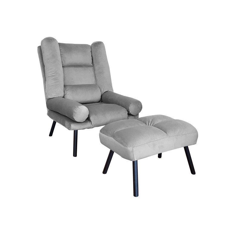 Fotel TOKIO tkanina Welur rozkładany z podnóżkiem noga metalowa