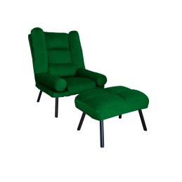 Fotel TOKIO tkanina Welur rozkładany z podnóżkiem noga metalowa