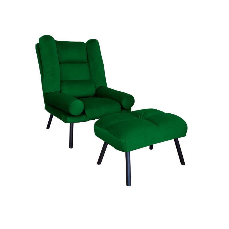 Fotel TOKIO tkanina Welur rozkładany z podnóżkiem noga metalowa