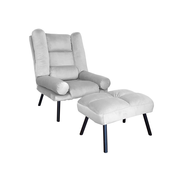 Fotel TOKIO tkanina Welur rozkładany z podnóżkiem noga metalowa