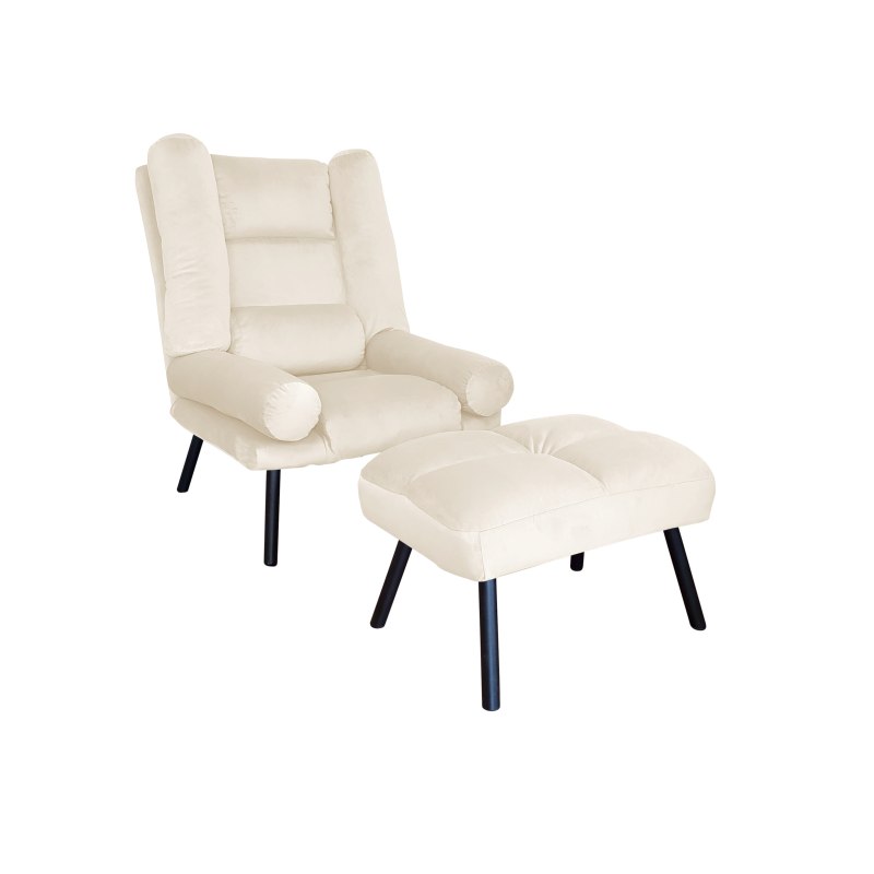 Fotel TOKIO tkanina Welur rozkładany z podnóżkiem noga metalowa